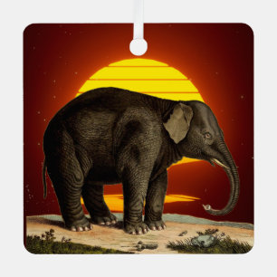 Sunset Magnificant African Elephant Metal Tree Decoration