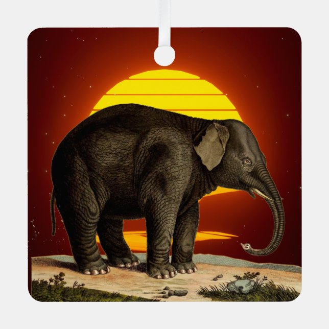 Sunset Magnificant African Elephant Metal Tree Decoration (Front)