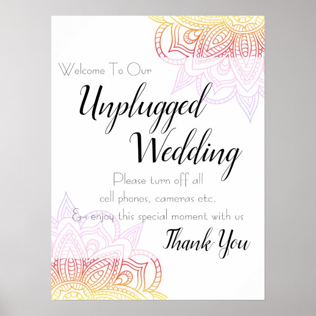 Sunset Mandala Unplugged Wedding Sign (Front)