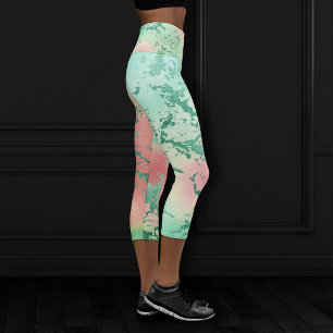 Sunset Marble   Cantaloupe Cassis and Neo Mint Capri Leggings