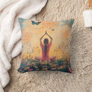 Sunset Meadow Meditation with Butterflies (1) Cushion
