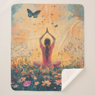 Sunset Meadow Meditation with Butterflies (1) Sherpa Blanket