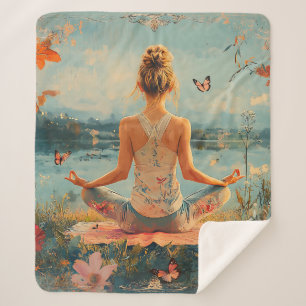 Sunset Meadow Meditation with Butterflies (2) Sherpa Blanket