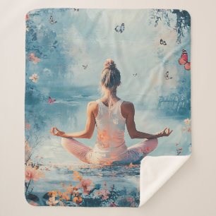 Sunset Meadow Meditation with Butterflies (3) Sherpa Blanket