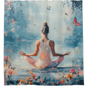 Sunset Meadow Meditation with Butterflies (3) Shower Curtain