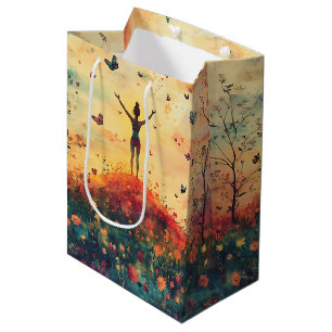 Sunset Meadow Meditation with Butterflies (4) Medium Gift Bag