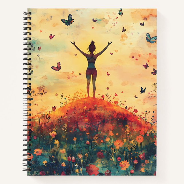 Sunset Meadow Meditation with Butterflies (4) Notebook (Front)