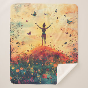 Sunset Meadow Meditation with Butterflies (4) Sherpa Blanket