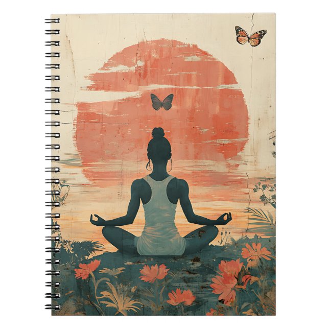 Sunset Meadow Meditation with Butterflies (5) Notebook (Front)