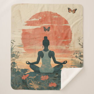 Sunset Meadow Meditation with Butterflies (5) Sherpa Blanket