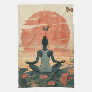 Sunset Meadow Meditation with Butterflies (5) Tea Towel