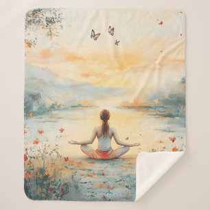Sunset Meadow Meditation with Butterflies (6) Sherpa Blanket