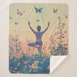Sunset Meadow Meditation with Butterflies (7) Sherpa Blanket
