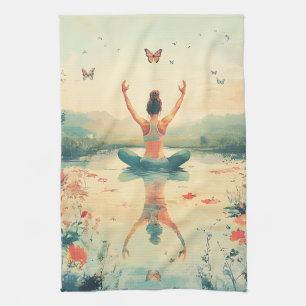 Sunset Meadow Meditation with Butterflies (8) Tea Towel