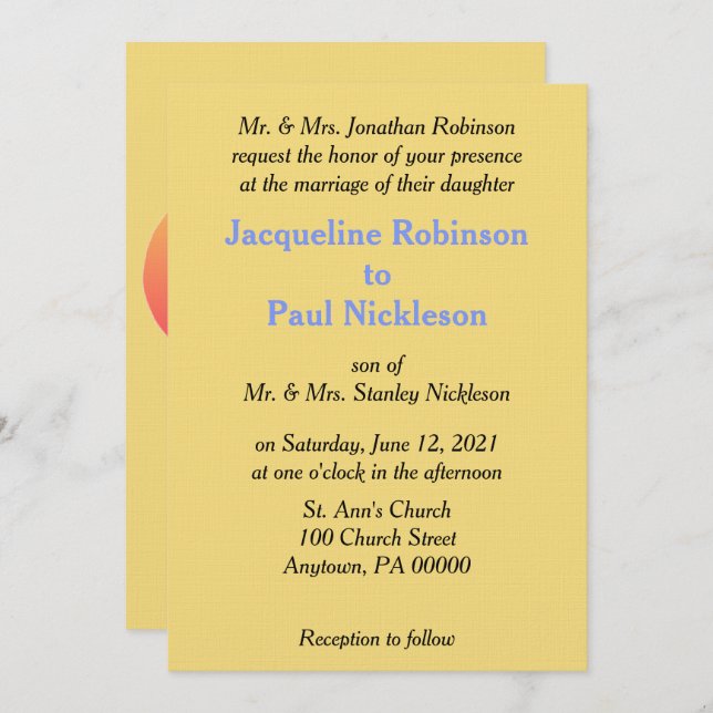 Sunset Mellow Yellow Blue Wedding Invitation (Front/Back)