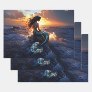 Sunset Mermaid Wrapping Paper Sheet