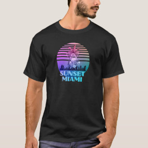 Sunset Miami City Beach Abstract Flamingo Usa Flor T-Shirt