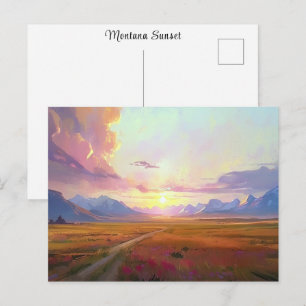 Sunset Montana Big Sky Sunset Painting Foothills  Postcard