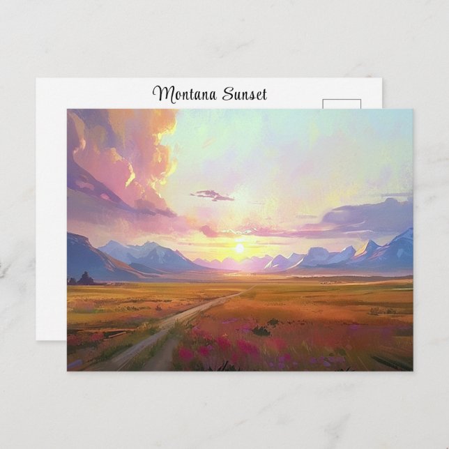 Sunset Montana Big Sky Sunset Painting Foothills  Postcard (Front/Back)