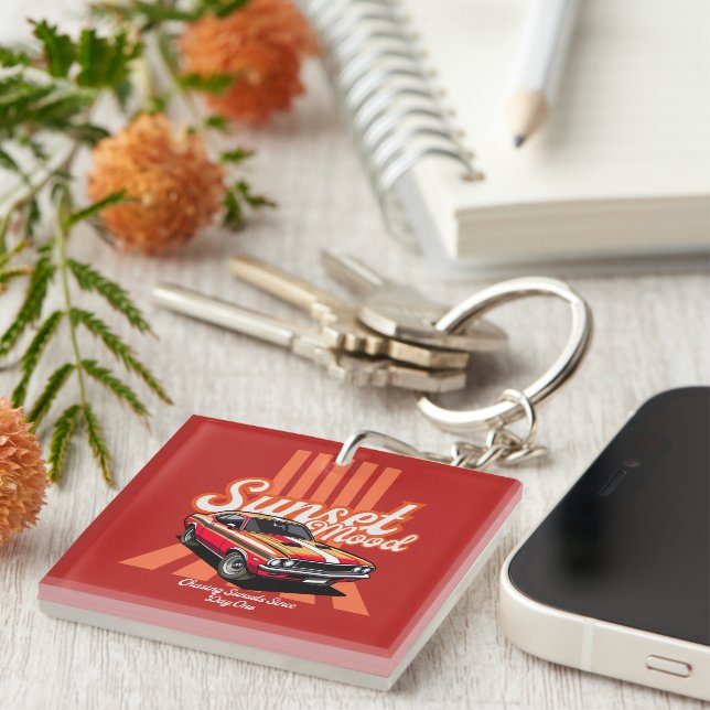 Sunset Mood Orange Aesthetic Tee Key Ring (Front Right)