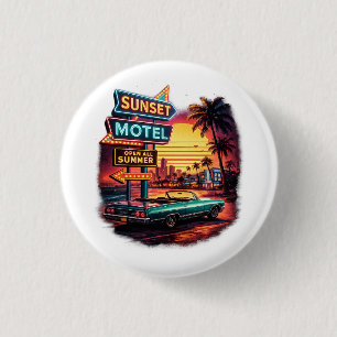 Sunset Motel Open All Night Retro Design 3 Cm Round Badge