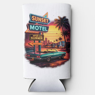 Sunset Motel Open All Night Retro Design Seltzer Can Cooler