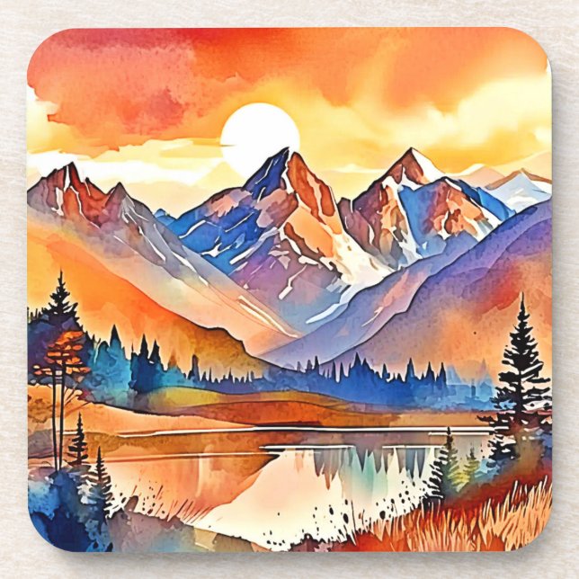Sunset Mountain Art Design Coaster (Front)