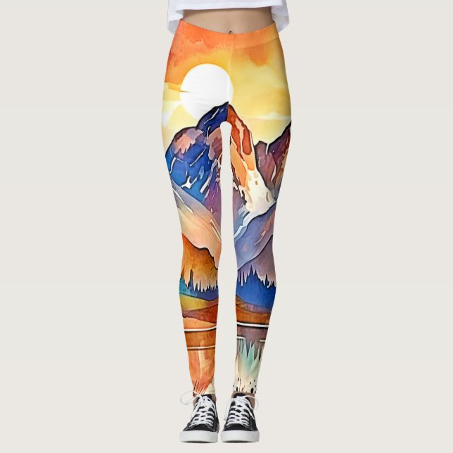 Sunset Mountain Art Design Leggings (Front)