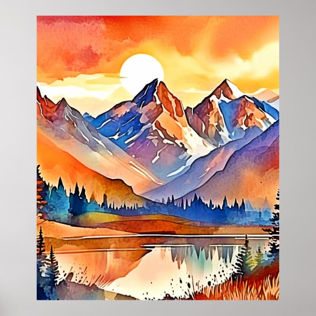Sunset Mountain Art Design Poster (Front)