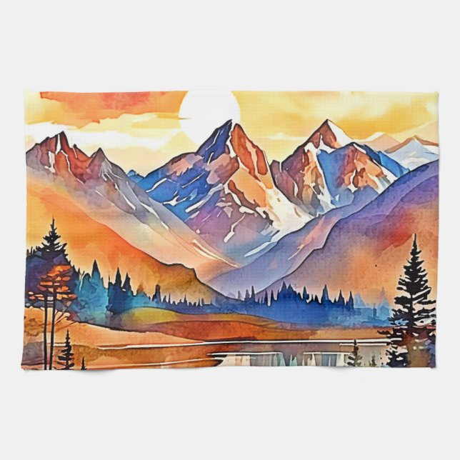 Sunset Mountain Art Design Tea Towel (Horizontal)