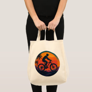 Sunset Mountain Biker Retro Adventure Art Tote Bag
