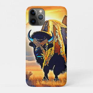 Sunset Mountain Bison Art Design iPhone 11 Pro Case