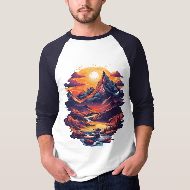 Sunset Mountain Escape Graphic T-Shirt (Front)