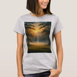 Sunset Mountain Forest Landscape with Two Trees - T-Shirt