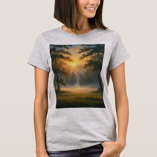 Sunset Mountain Forest Landscape with Two Trees -  T-Shirt (Front)