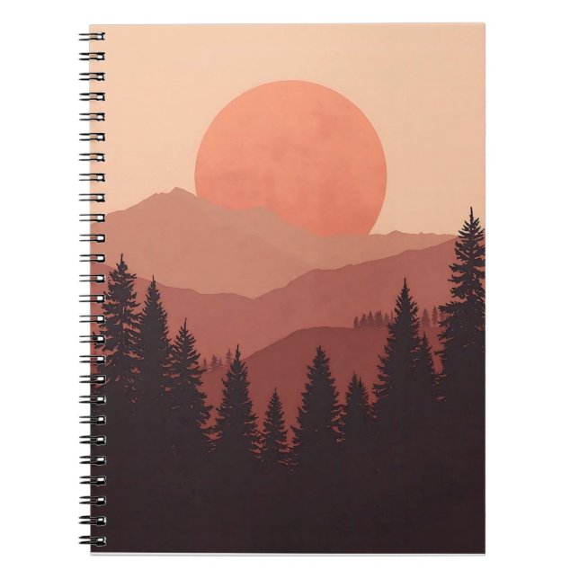 Sunset Mountain Forest Nature Illustration Notebook (Front)