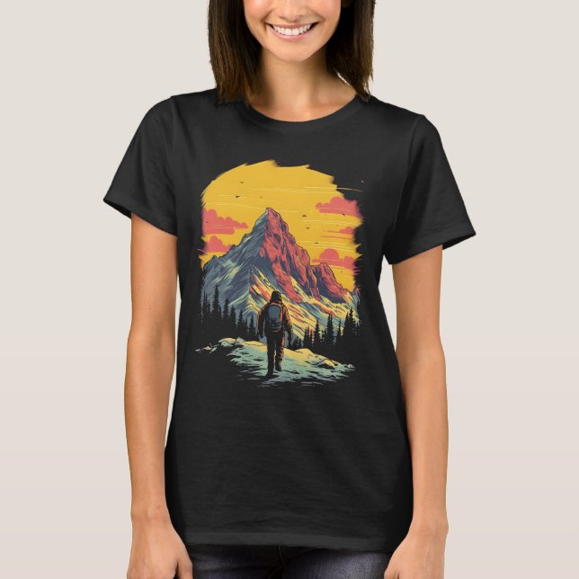 Sunset Mountain Hiking Adventure T-Shirt (Front)
