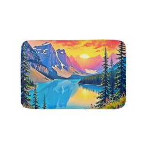 Sunset Mountain Lake Majesty Art Bath Mat