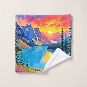 Sunset Mountain Lake Majesty Art Bath Towel Set