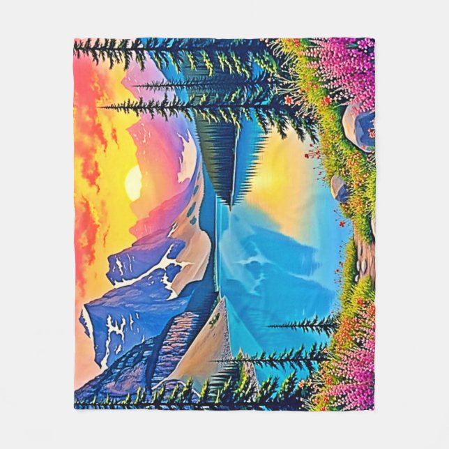 Sunset Mountain Lake Majesty Art Fleece Blanket (Front)