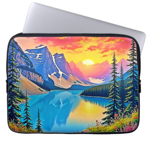 Sunset Mountain Lake Majesty Art Laptop Sleeve