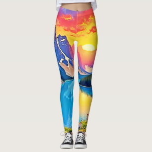 Sunset Mountain Lake Majesty Art Leggings