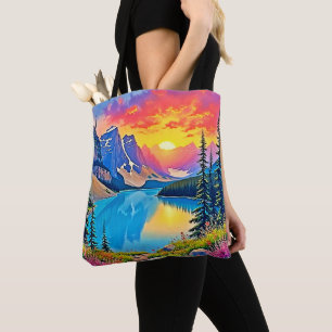Sunset Mountain Lake Majesty Art Tote Bag