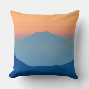 Sunset Mountain Landscape in Orange and Blue Cushion