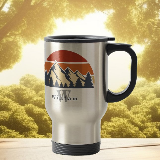 Sunset Mountain Monogram Hiking Travel Mug (Creator Uploaded)