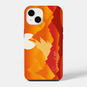 Sunset Mountain Peaks Landscape Illustration iPhone 14 Case