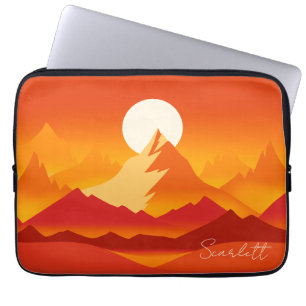 Sunset Mountain Peaks Landscape Illustration Laptop Sleeve