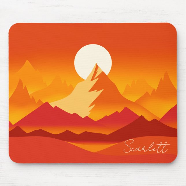 Sunset Mountain Peaks Landscape Illustration Mouse Pad (Front)
