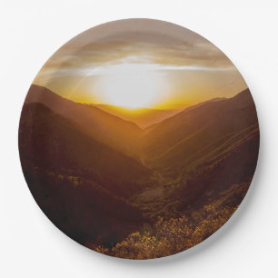 Sunset Mountain Photo Paper Plate