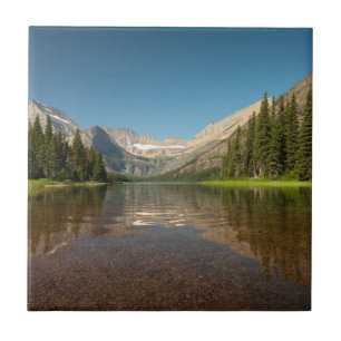 Sunset Mountain Reflection   Glacier National Park Ceramic Tile